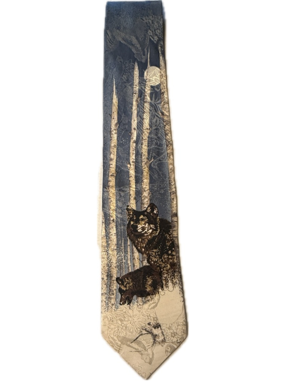 Endangered Species Wolf Forest Scenic Novelty Silk Necktie Blue Gray